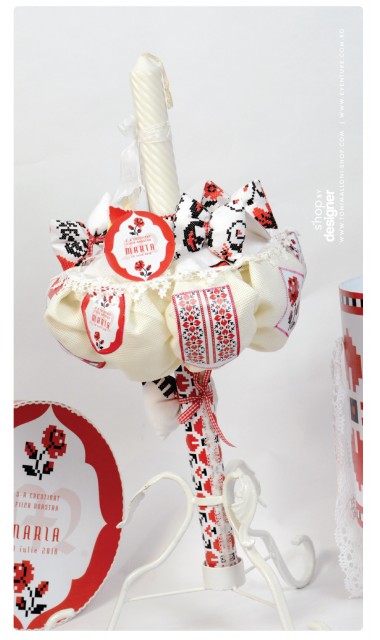 Lumanare de botez unisex traditional romaneasca 65x4 cm, Ie, Romanie  4